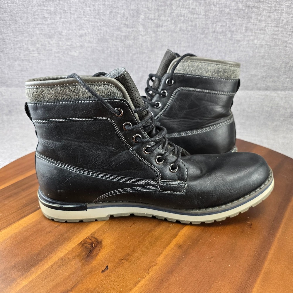 Mens Black Lace Up Ankle Boots Combat Style Round Toe Winter Casual Size 8.5 MED - Picture 6 of 14